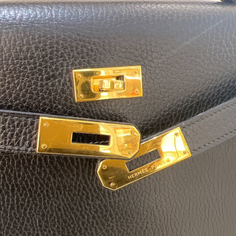 エルメス HERMES ケリー32 外縫い 〇U刻 ブラック/GD金具 アルデンヌ レディース ハンドバッグ