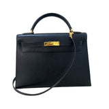エルメス HERMES ケリー32 外縫い 〇U刻 ブラック/GD金具 アルデンヌ レディース ハンドバッグ