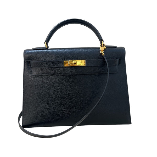 エルメス HERMES ケリー32 外縫い 〇U刻 ブラック/GD金具 アルデンヌ レディース ハンドバッグ
