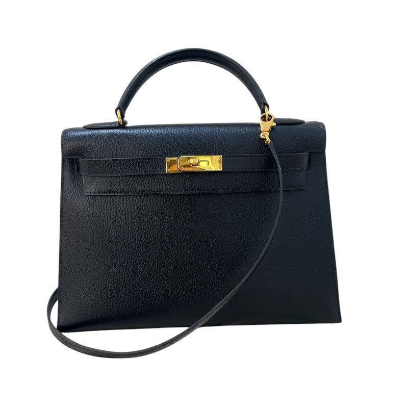 エルメス HERMES ケリー32 外縫い 〇U刻 ブラック/GD金具 アルデンヌ レディース ハンドバッグ
