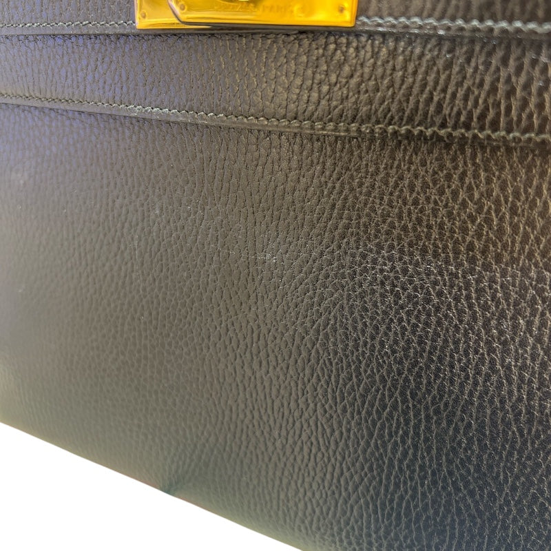 エルメス HERMES ケリー32 外縫い 〇U刻 ブラック/GD金具 アルデンヌ レディース ハンドバッグ