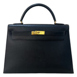 エルメス HERMES ケリー32 外縫い 〇U刻 ブラック/GD金具 アルデンヌ レディース ハンドバッグ