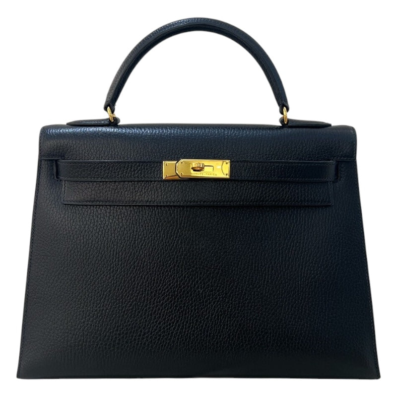 エルメス HERMES ケリー32 外縫い 〇U刻 ブラック/GD金具 アルデンヌ レディース ハンドバッグ