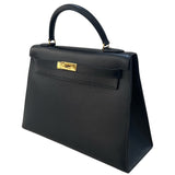 エルメス HERMES ケリー32 外縫い 〇U刻 ブラック/GD金具 アルデンヌ レディース ハンドバッグ
