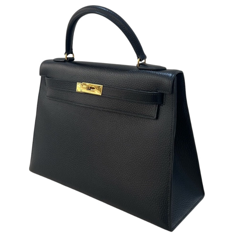 エルメス HERMES ケリー32 外縫い 〇U刻 ブラック/GD金具 アルデンヌ レディース ハンドバッグ
