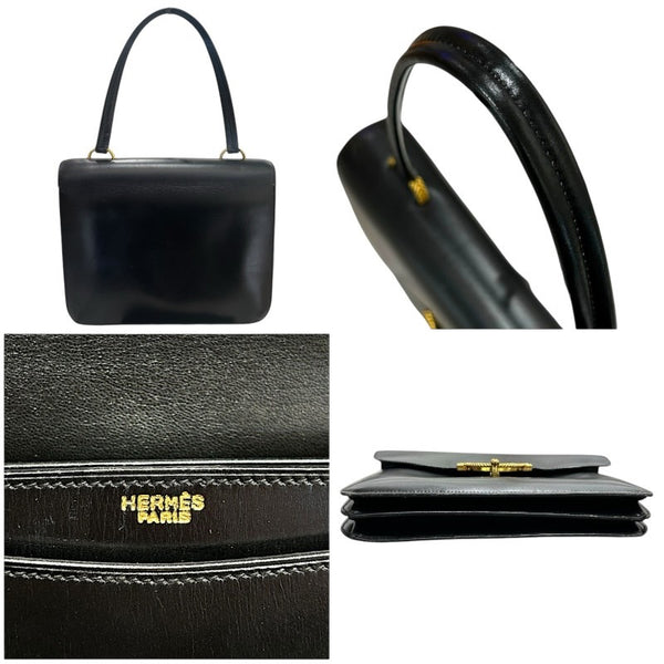 エルメス HERMES ヴァスコ ブラック 　ゴールド金具 ボックスカーフ レディース ハンドバッグ