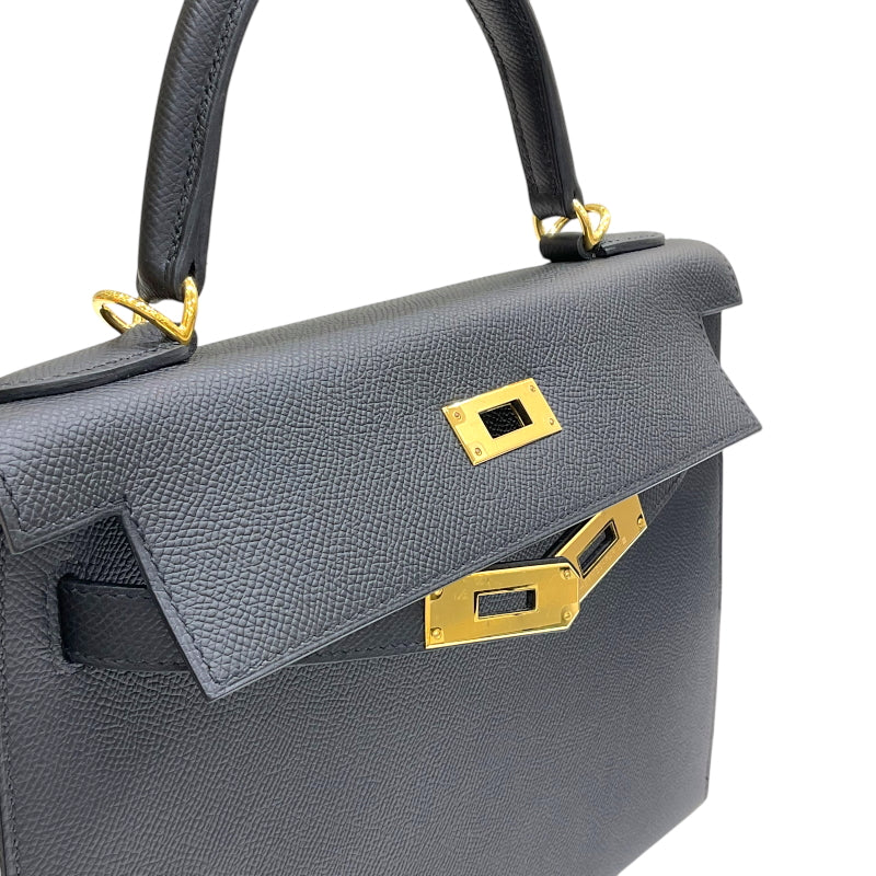 エルメス HERMES ケリー28 外縫い W刻印 ブラック シルバー金具 ヴォーエプソン レディース 2wayハンドバッグ