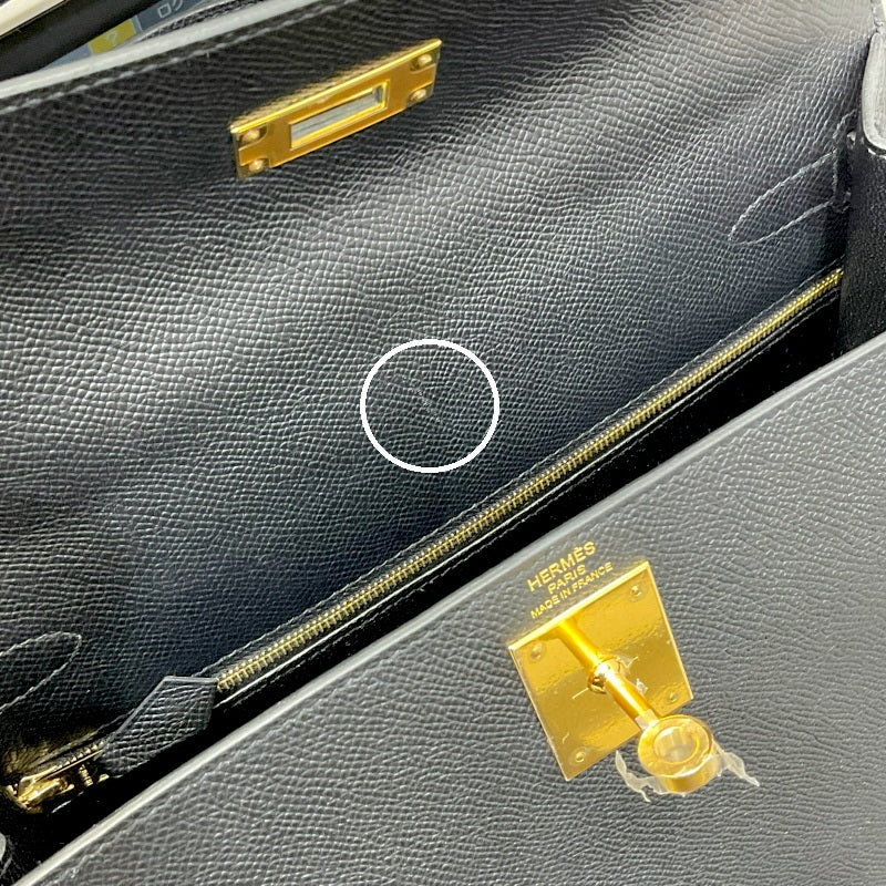 エルメス HERMES ケリー28 外縫い W刻印 ブラック シルバー金具 ヴォーエプソン レディース 2wayハンドバッグ