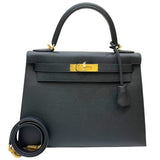 エルメス HERMES ケリー28 外縫い W刻印 ブラック シルバー金具 ヴォーエプソン レディース 2wayハンドバッグ
