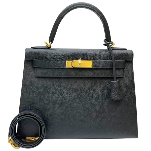 エルメス HERMES ケリー28 外縫い W刻印 ブラック シルバー金具 ヴォーエプソン レディース 2wayハンドバッグ