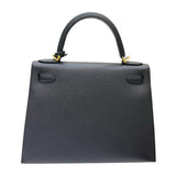 エルメス HERMES ケリー28 外縫い W刻印 ブラック シルバー金具 ヴォーエプソン レディース 2wayハンドバッグ