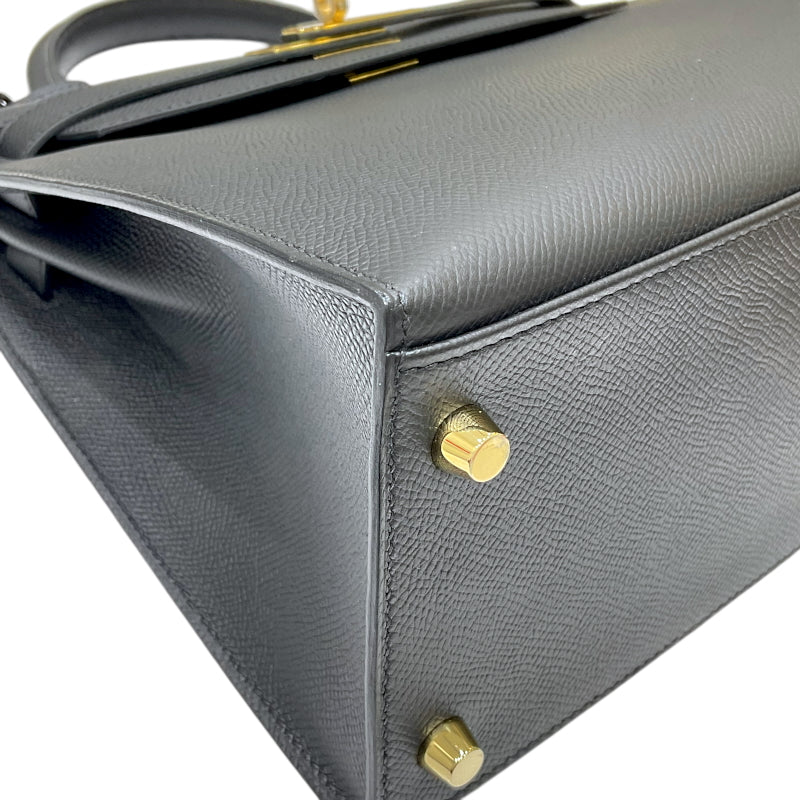 エルメス HERMES ケリー28 外縫い W刻印 ブラック シルバー金具 ヴォーエプソン レディース 2wayハンドバッグ