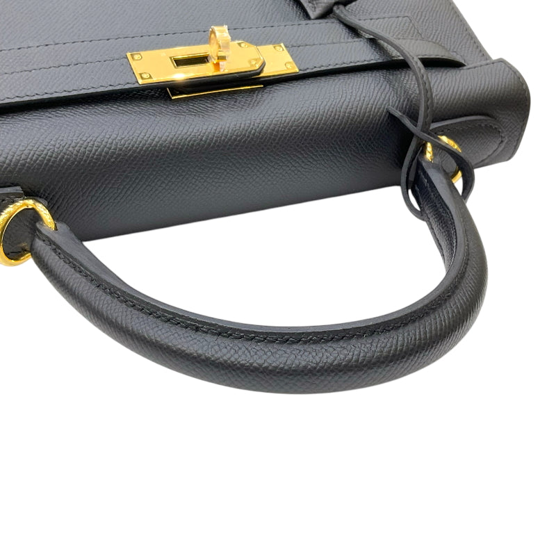 エルメス HERMES ケリー28 外縫い W刻印 ブラック シルバー金具 ヴォーエプソン レディース 2wayハンドバッグ