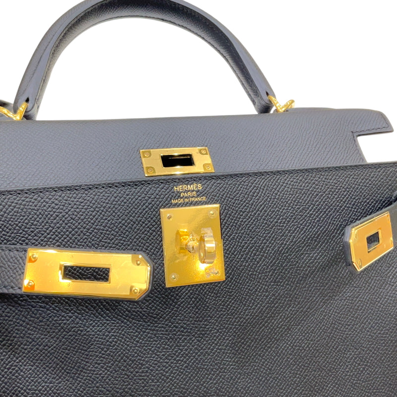 エルメス HERMES ケリー28 外縫い W刻印 ブラック シルバー金具 ヴォーエプソン レディース 2wayハンドバッグ
