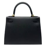 エルメス HERMES ケリー28 外縫い W刻 ブラック ゴールド金具 ヴォーエプソン レディース ハンドバッグ