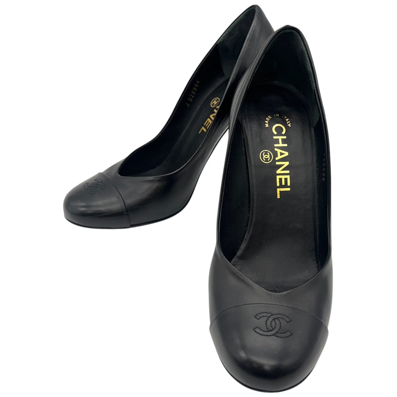 シャネル CHANEL ココマーク ヒールパンプス 37 G28994 ブラック レザー レディース パンプス