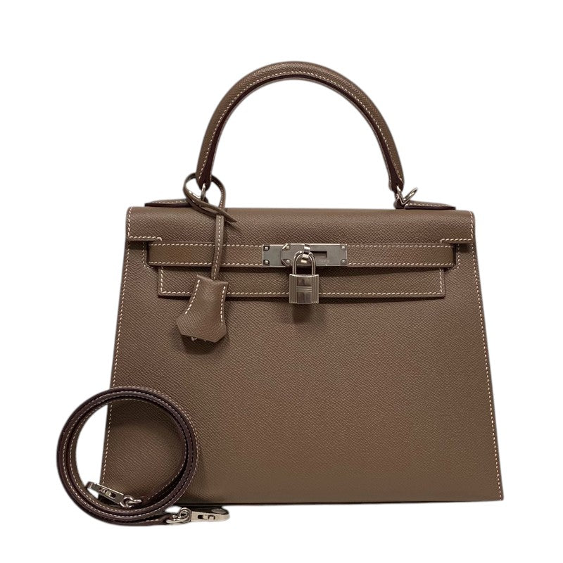 エルメス HERMES ケリー28 外縫い Z刻 エトゥープ シルバー金具 エプソン レディース ハンドバッグ