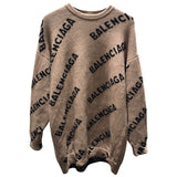 バレンシアガ BALENCIAGA ロゴ総柄ニットセーター 620983 ベージュ ウール メンズ ニット