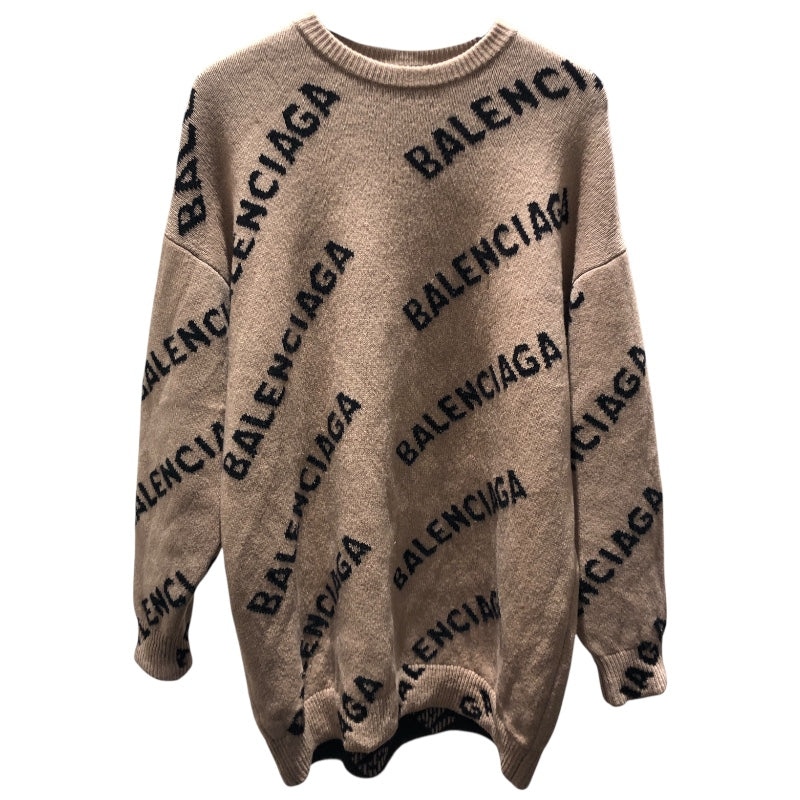 バレンシアガ BALENCIAGA ロゴ総柄ニットセーター 620983 ベージュ ウール メンズ ニット
