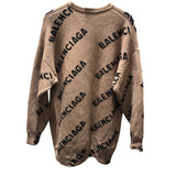 バレンシアガ BALENCIAGA ロゴ総柄ニットセーター 620983 ベージュ ウール メンズ ニット