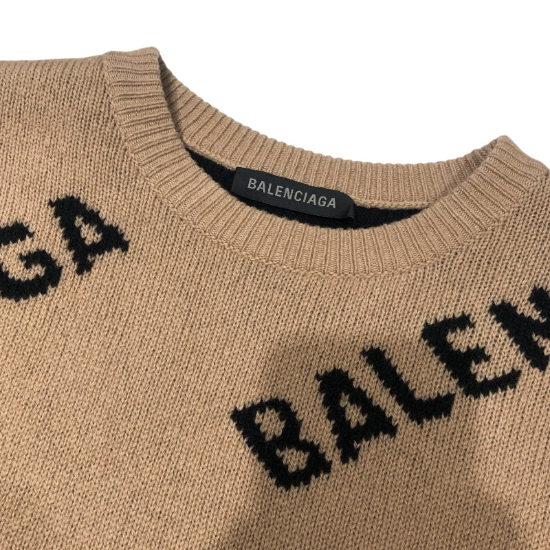 バレンシアガ BALENCIAGA ロゴ総柄ニットセーター 620983 ベージュ ウール メンズ ニット