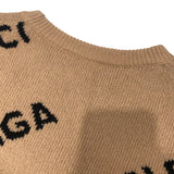 バレンシアガ BALENCIAGA ロゴ総柄ニットセーター 620983 ベージュ ウール メンズ ニット