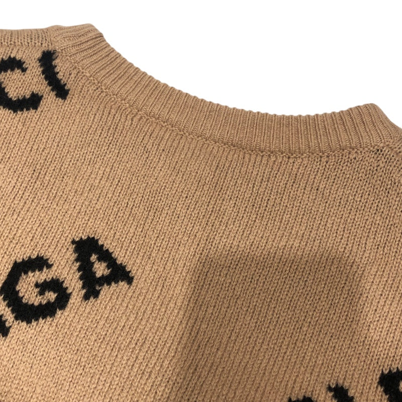 バレンシアガ BALENCIAGA ロゴ総柄ニットセーター 620983 ベージュ ウール メンズ ニット