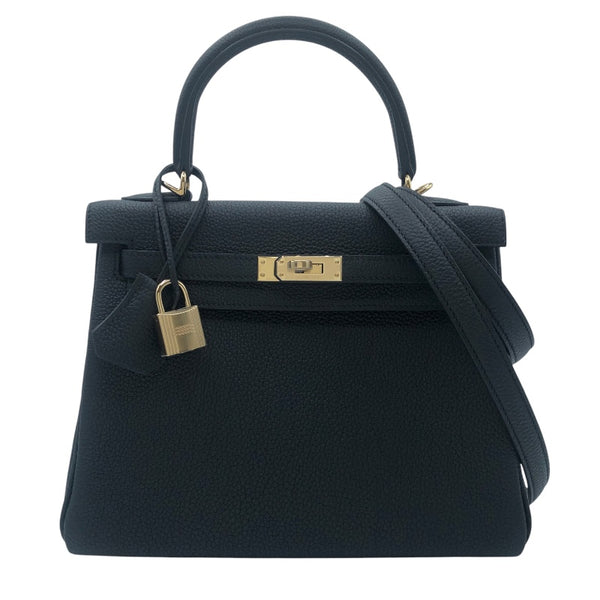 エルメス HERMES ケリー25　内縫い W刻 ブラック　GD金具 トゴ レディース ショルダーバッグ