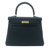 エルメス HERMES ケリー25　内縫い W刻 ブラック　GD金具 トゴ レディース ショルダーバッグ