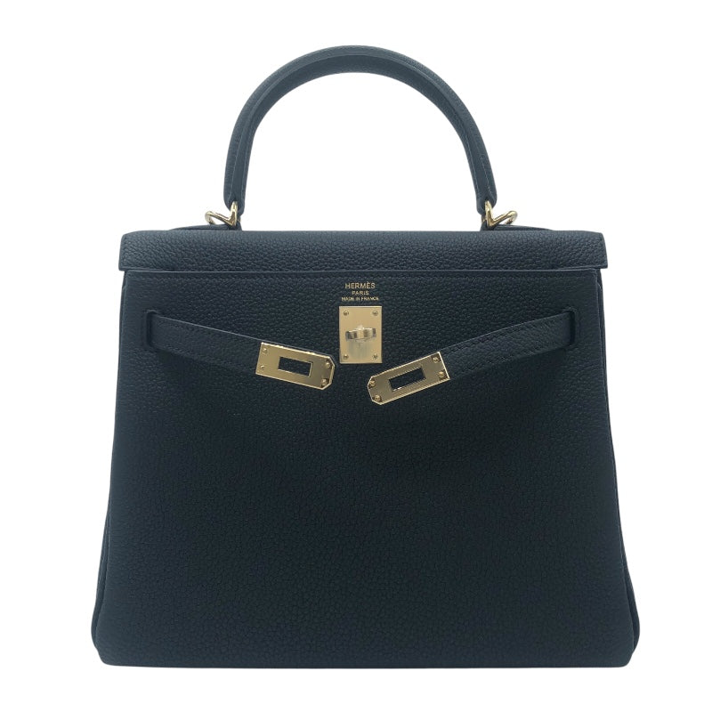 エルメス HERMES ケリー25　内縫い W刻 ブラック　GD金具 トゴ レディース ショルダーバッグ