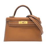 エルメス HERMES ミニケリー2 U刻 ナチュラルサブレ ゴールド金具 ヴォーバトラー レディース ショルダーバッグ