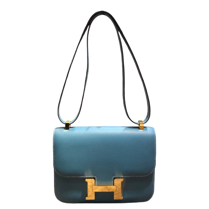 エルメス HERMES コンスタンス1 24 W刻 ニューブルージーン　ゴールド金具 エプソン レディース ショルダーバッグ