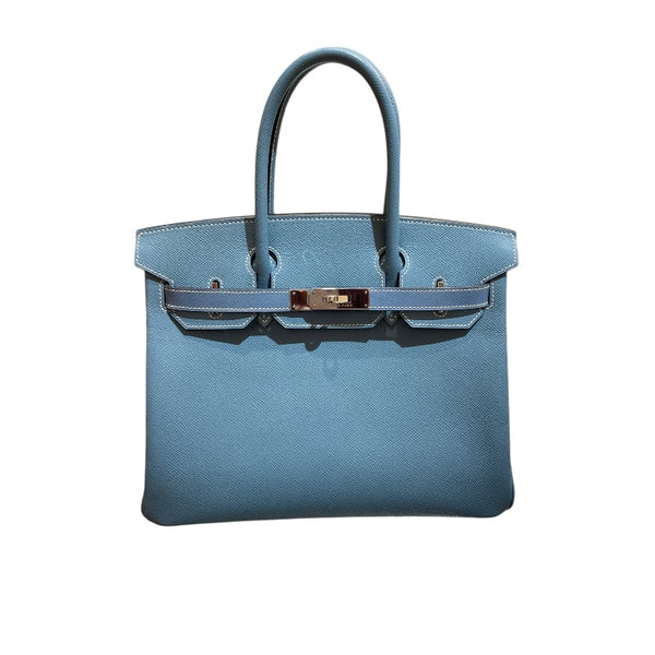 エルメス HERMES バーキン30 □M刻 ブルージーン シルバー金具 エプソン レディース ハンドバッグ