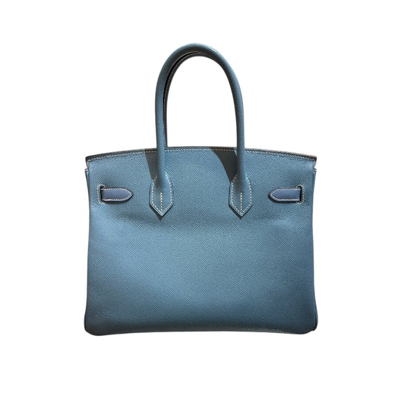 エルメス HERMES バーキン30 □M刻 ブルージーン シルバー金具 エプソン レディース ハンドバッグ
