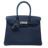 エルメス HERMES バーキン30 D刻 ブルーアイリス　SV金具 オーストリッチ レディース ハンドバッグ