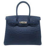 エルメス HERMES バーキン30 D刻 ブルーアイリス　SV金具 オーストリッチ レディース ハンドバッグ