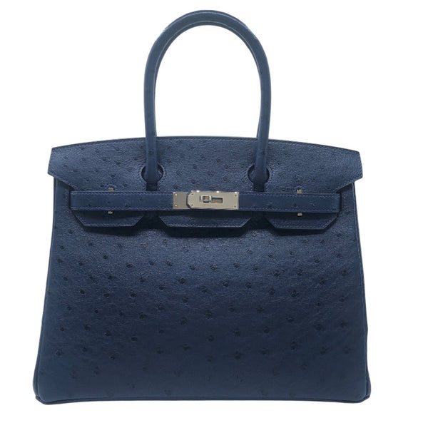エルメス HERMES バーキン30 D刻 ブルーアイリス　SV金具 オーストリッチ レディース ハンドバッグ