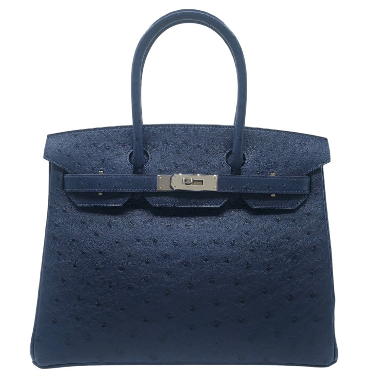 エルメス HERMES バーキン30 D刻 ブルーアイリス　SV金具 オーストリッチ レディース ハンドバッグ