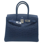 エルメス HERMES バーキン30 D刻 ブルーアイリス　SV金具 オーストリッチ レディース ハンドバッグ
