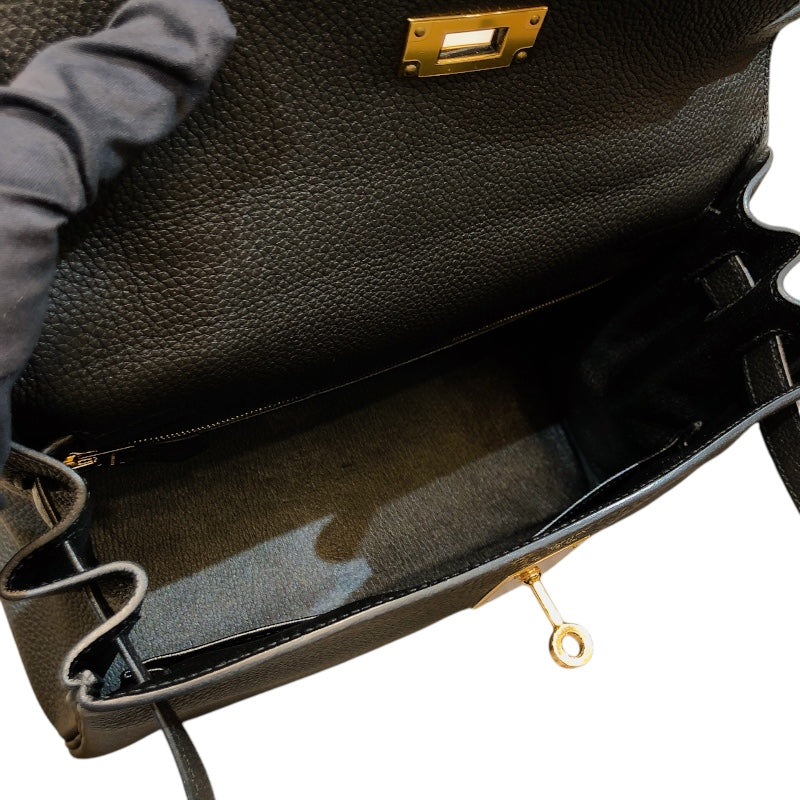 エルメス HERMES ケリー28 内縫い A刻(2017年製) ブラック ゴールド金具 トゴ レディース ショルダーバッグ