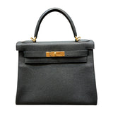 エルメス HERMES ケリー28 内縫い A刻(2017年製) ブラック ゴールド金具 トゴ レディース ショルダーバッグ