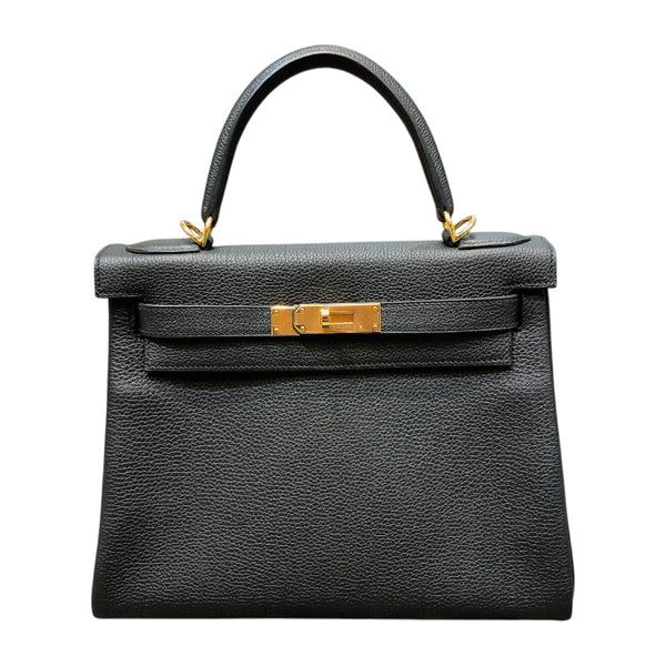 エルメス HERMES ケリー28 内縫い A刻(2017年製) ブラック ゴールド金具 トゴ レディース ショルダーバッグ