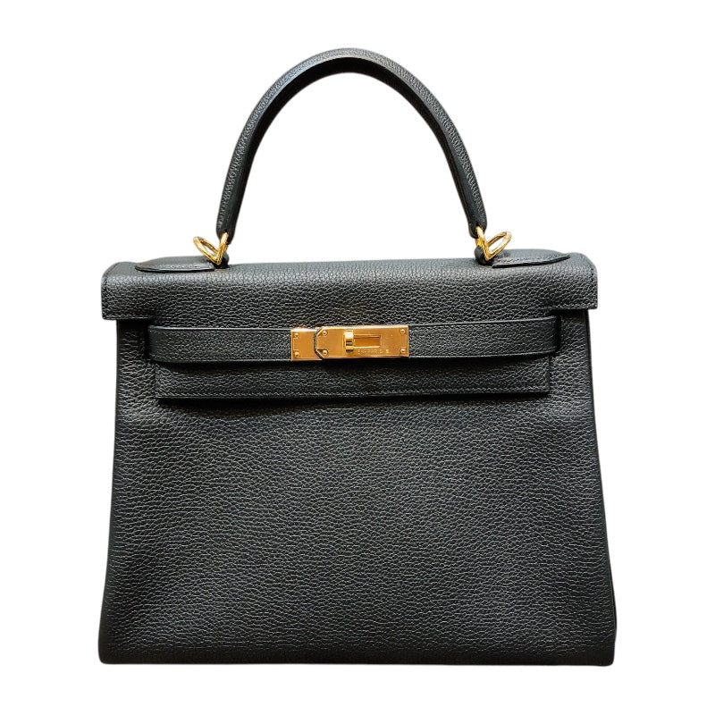 エルメス HERMES ケリー28 内縫い A刻(2017年製) ブラック ゴールド金具 トゴ レディース ショルダーバッグ