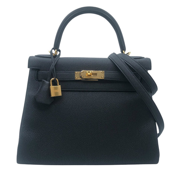 エルメス HERMES ケリー28　内縫い B刻 ブラック　GD金具 トゴ レディース ショルダーバッグ