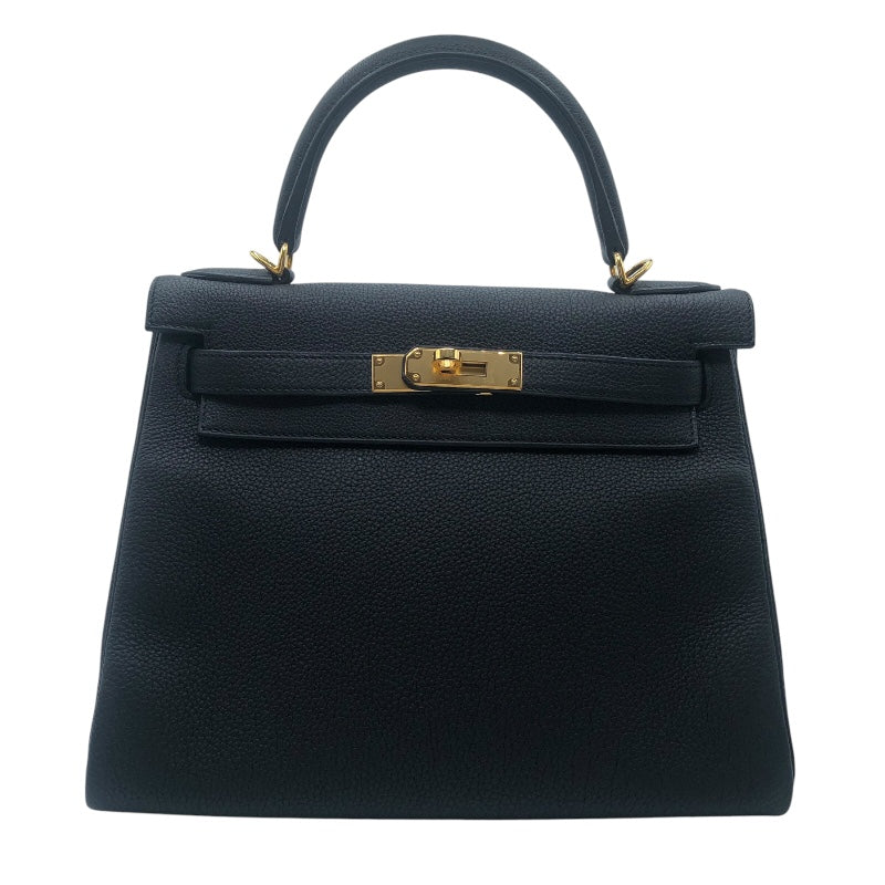 エルメス HERMES ケリー28　内縫い B刻 ブラック　GD金具 トゴ レディース ショルダーバッグ