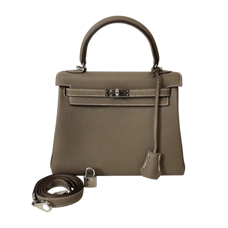エルメス HERMES ケリー25 内縫い B刻印 エトゥープ シルバー金具 トゴ レディース ショルダーバッグ