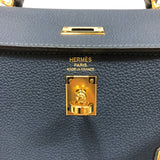 エルメス HERMES ケリー25 内縫い W刻印 ブルードプリュス ゴールド金具 トゴ レディース ショルダーバッグ