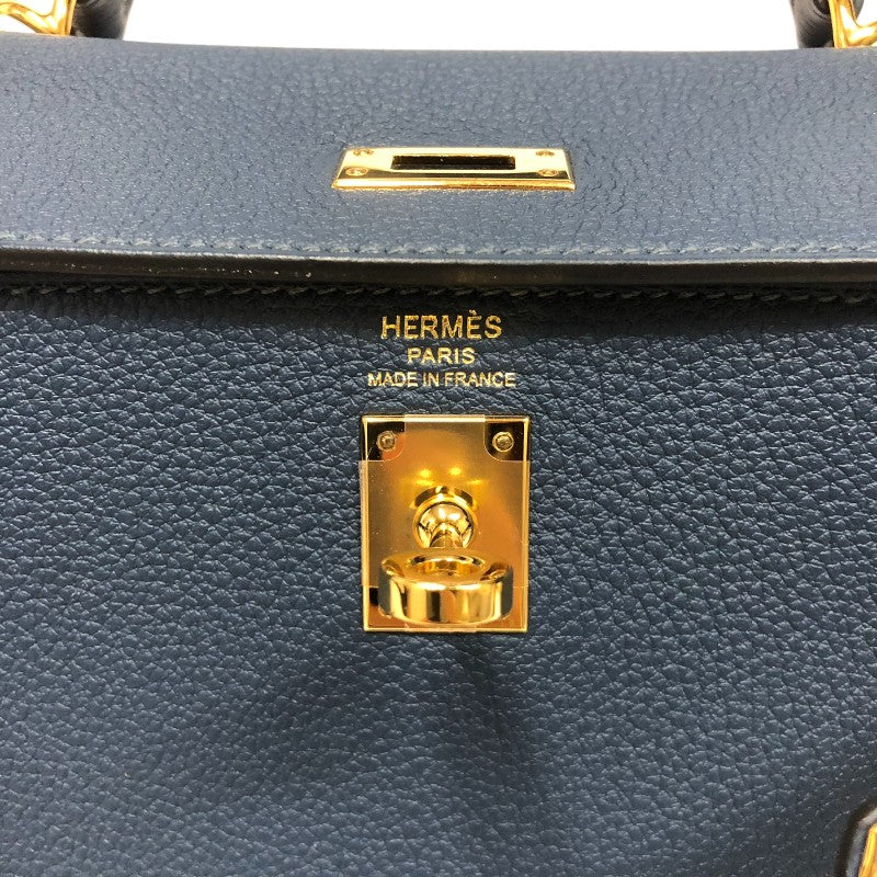 エルメス HERMES ケリー25 内縫い W刻印 ブルードプリュス ゴールド金具 トゴ レディース ショルダーバッグ
