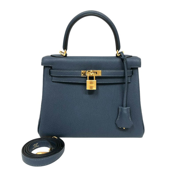 エルメス HERMES ケリー25 内縫い W刻印 ブルードプリュス ゴールド金具 トゴ レディース ショルダーバッグ
