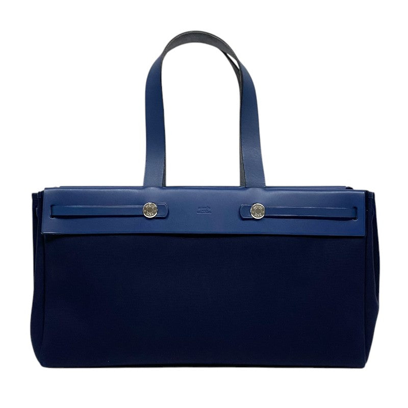 エルメス HERMES エールバッグカバスMM □F刻 ネイビー シルバー金具 トワル/レザー レディース トートバッグ